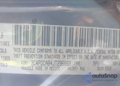 2018 Dodge Journey Se из США, поврежденный, VIN 3C4PDCAB4JT296083